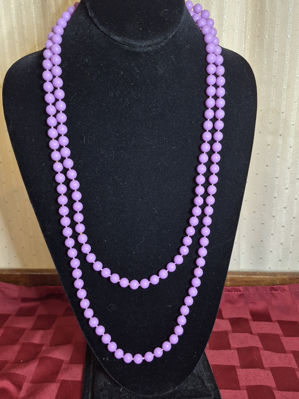Vintage 1950s Japan Lavender Purple Long Plastic Bead Rope Necklace 54"